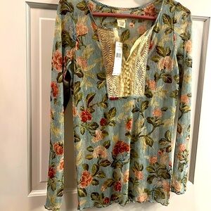 DENIM & Supply Ralph Lauren Blouse Top Lace Long Sleeve Sheer Mesh